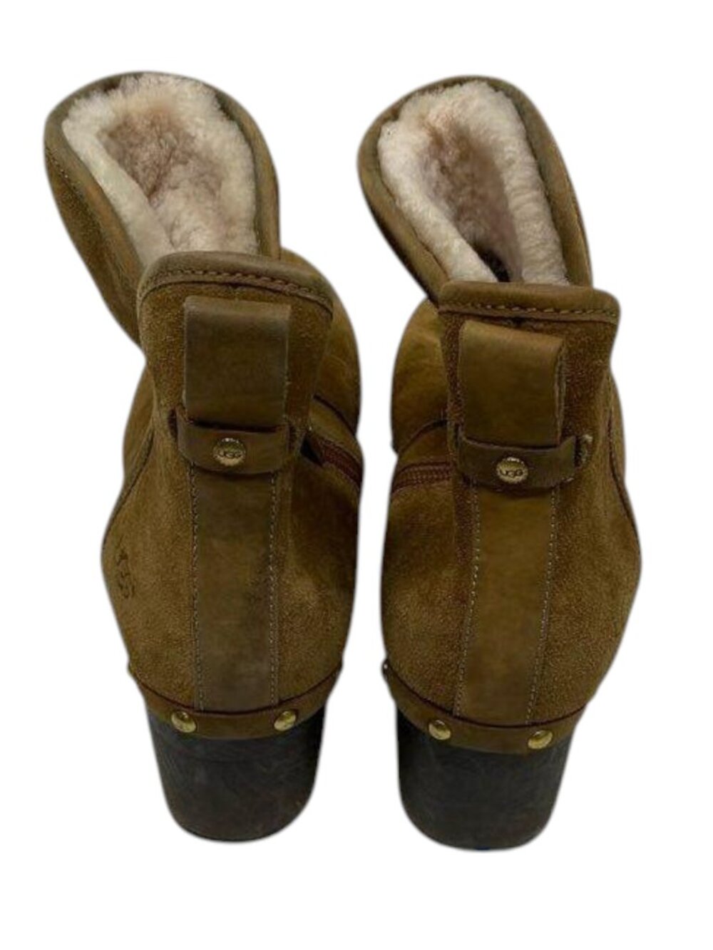 UGG Cam II Chestnut Suede Shearling Clog Ankle Boots Size 8 - Picture 4 of 7
